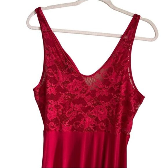 Carole Hochman Negligee Slip Dress Red lace Fairy Milkmaid Gown Romantic Xmas - Picture 2 of 8